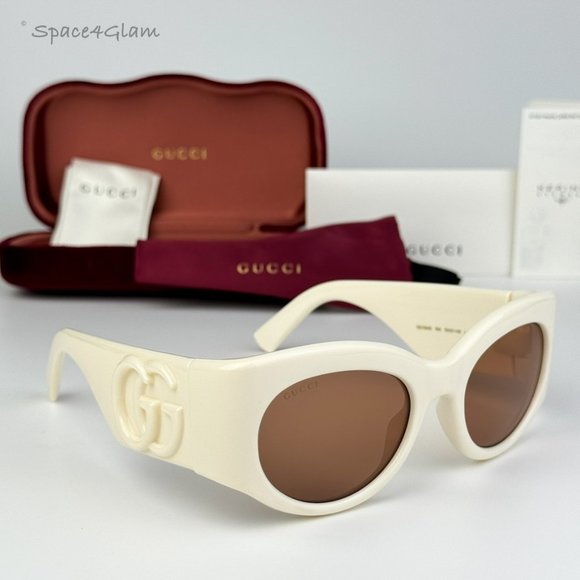 BRAND NEW Gucci GG1544S 004 Ivory Brown Unisex Oval Sunglasses GG 1544S